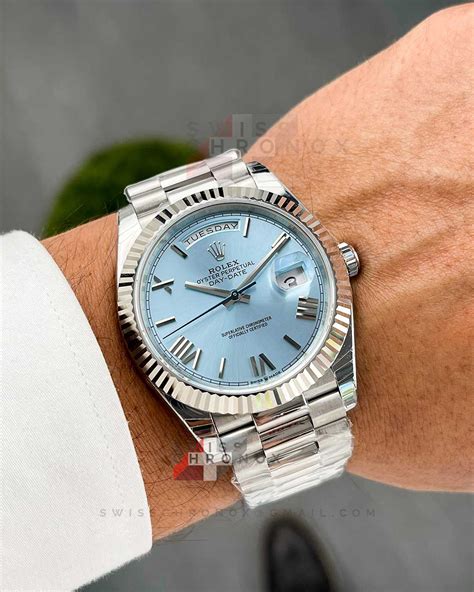 rolex platinum ice blue day date price|Rolex Day-Date fluted bezel.